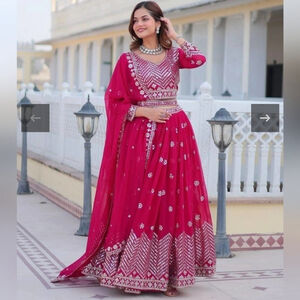 Dazzling Pink Georgette Lehenga Choli - Heavy Embroidered Sequins